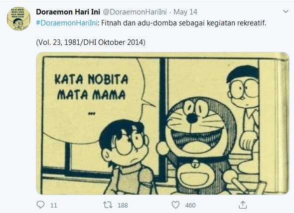 Cuplikan gambar dari akun Doraemon Hari Ini.